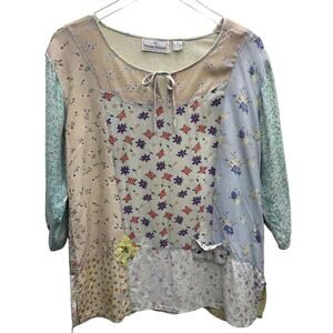 Sacred Threads Patchwork Print Boho Floral Print Top Size Small